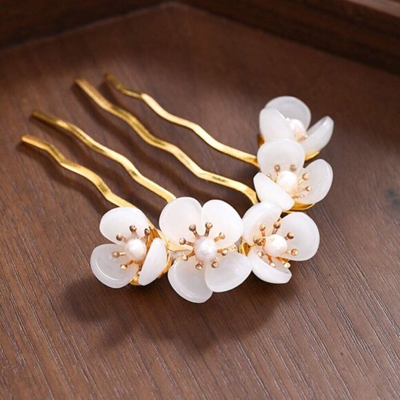 3 Pcs Jade Flower Hair Comb Hair Stick Chinese Retro Chignon Pin Accessories